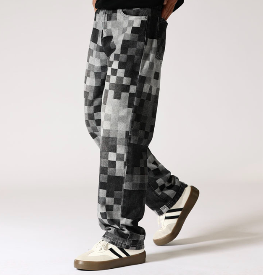 Men’s Pixel Pattern Loose Fit Denim Jeans