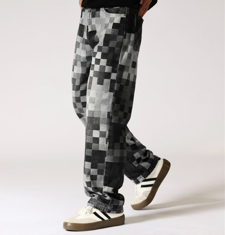 Men’s Pixel Pattern Loose Fit Denim Jeans