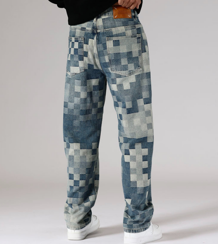 Men’s Pixel Pattern Loose Fit Denim Jeans