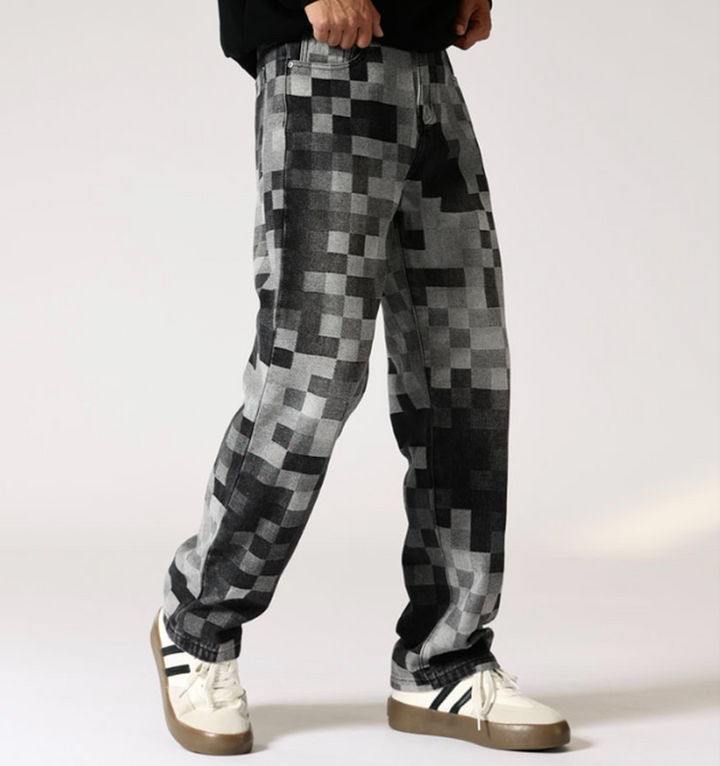 Men’s Pixel Pattern Loose Fit Denim Jeans