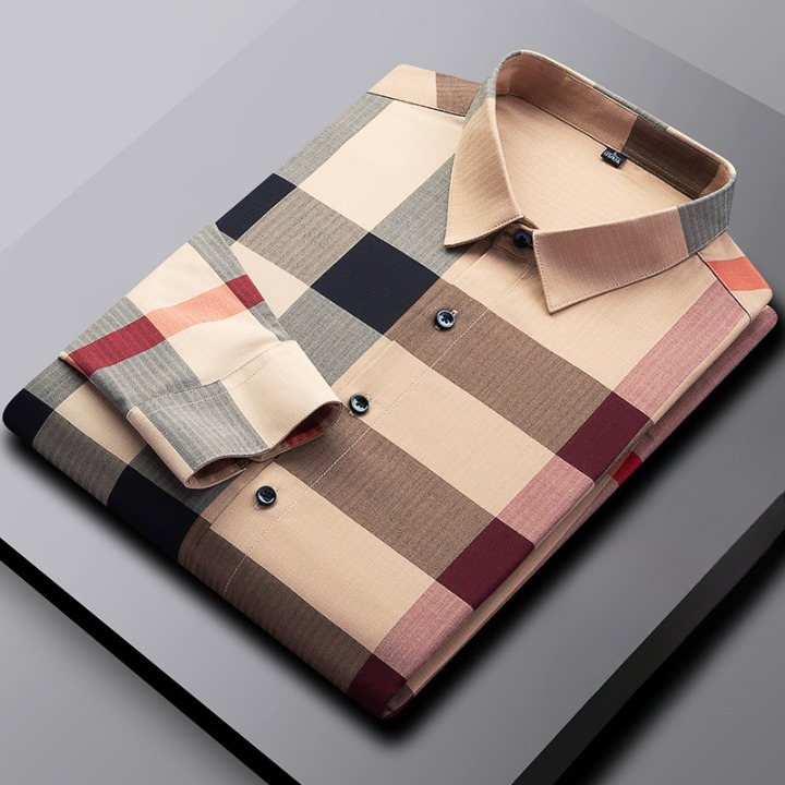 Mens Classic Plaid Button-Down Checkered Long Sleeve Shirt