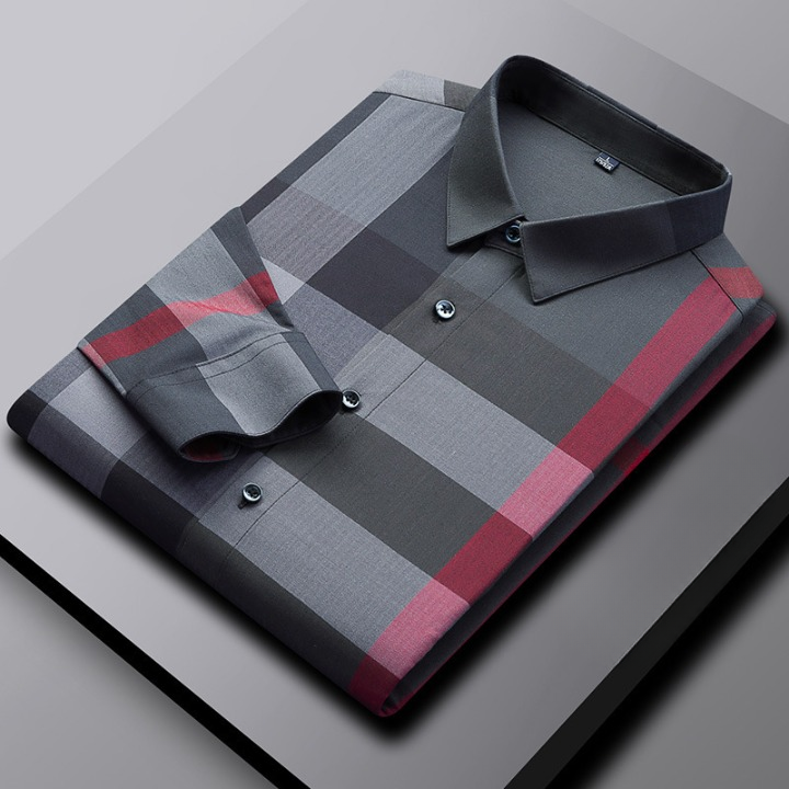 Mens Classic Plaid Button-Down Checkered Long Sleeve Shirt