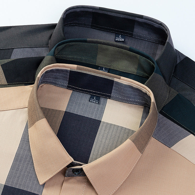 Mens Classic Plaid Button-Down Checkered Long Sleeve Shirt