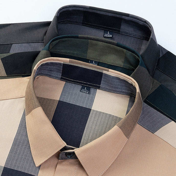 Mens Classic Plaid Button-Down Checkered Long Sleeve Shirt