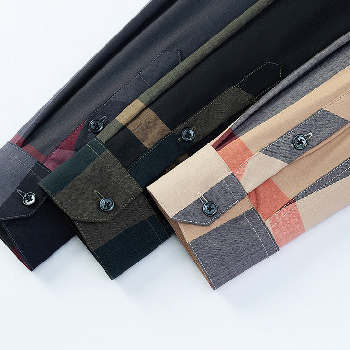 Mens Classic Plaid Button-Down Checkered Long Sleeve Shirt