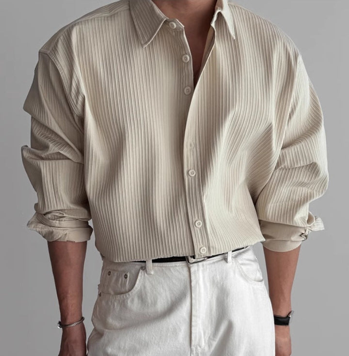 Men's Pleated Textured Casual Dress Shirt