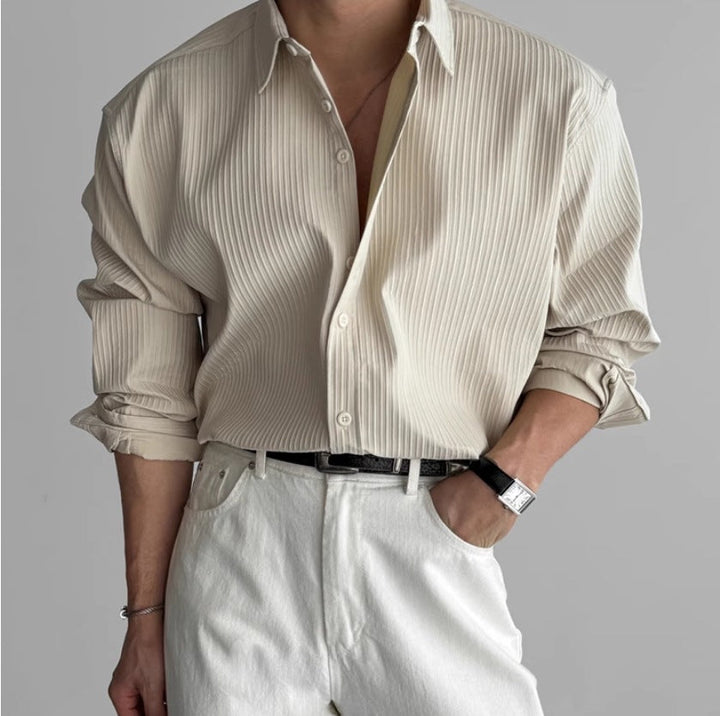 Men's Pleated Textured Casual Dress Shirt