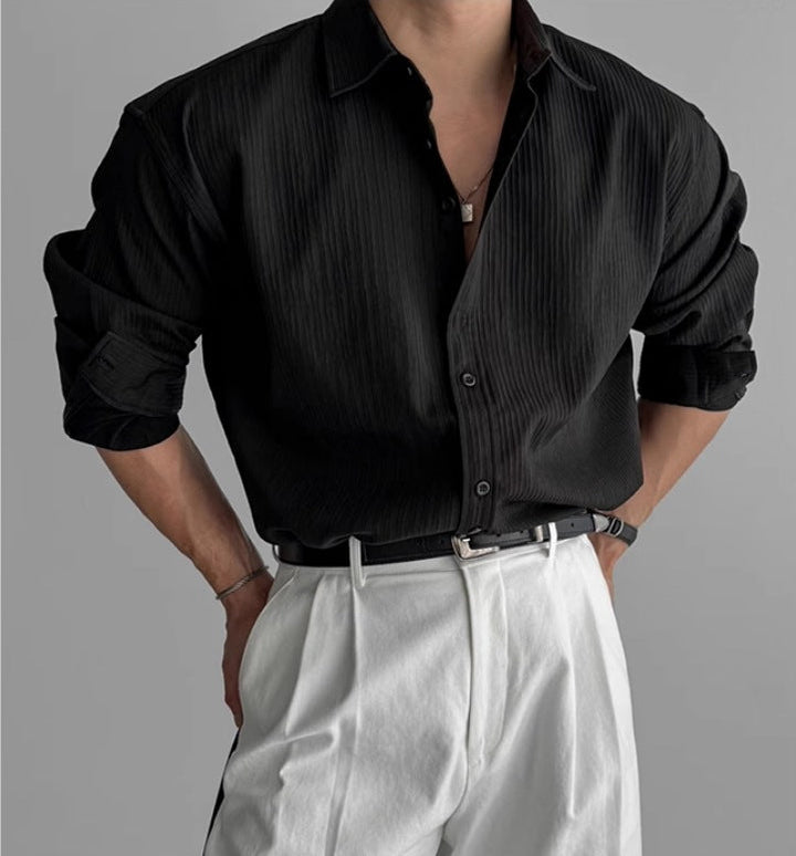 Men's Pleated Textured Casual Dress Shirt
