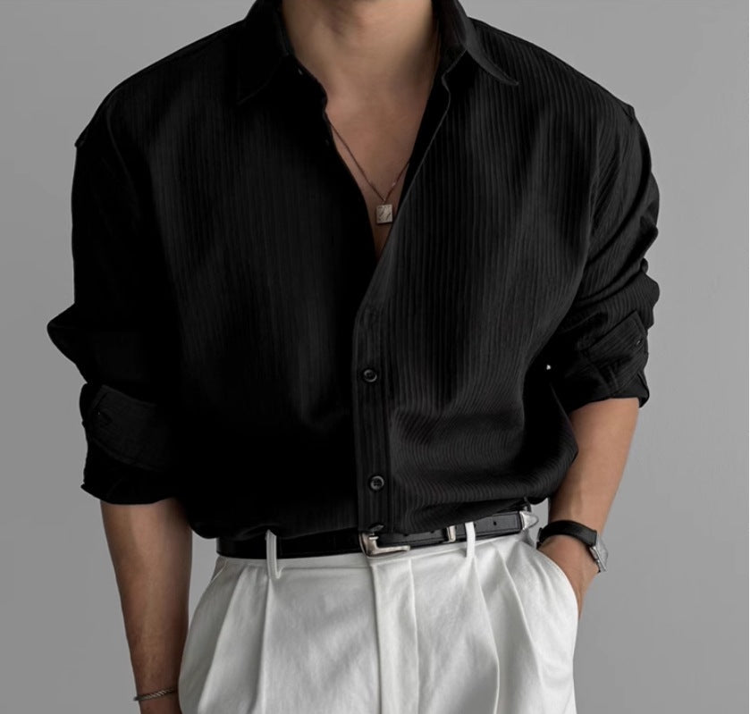 Men's Pleated Textured Casual Dress Shirt
