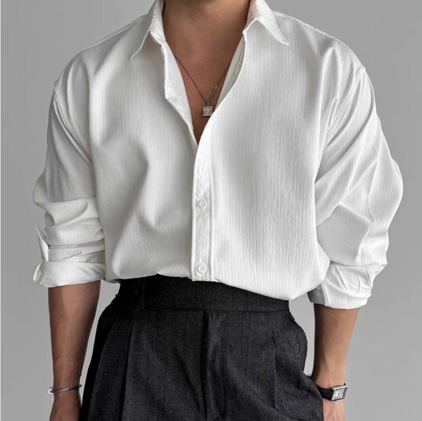 Men's Pleated Textured Casual Dress Shirt