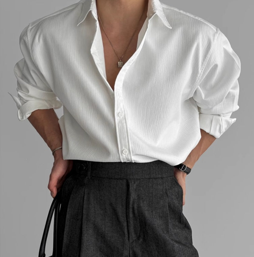 Men's Pleated Textured Casual Dress Shirt