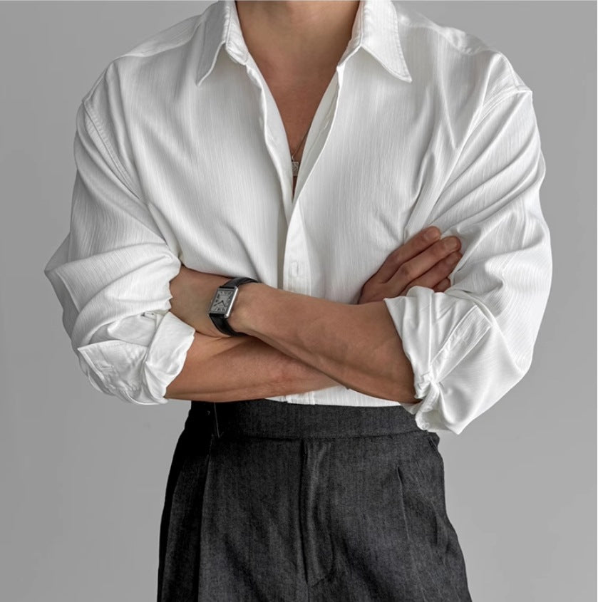 Men's Pleated Textured Casual Dress Shirt