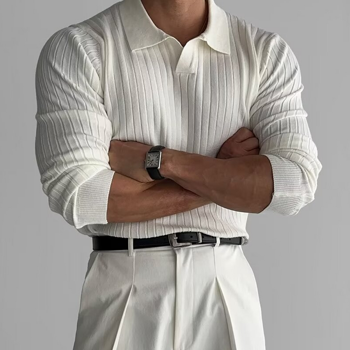 Men's Ribbed Knit Long Sleeve Polo