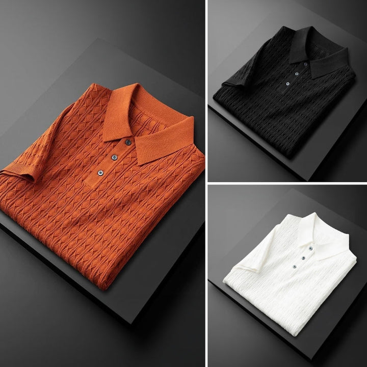 Men’s Textured Button-Up Knit Polo