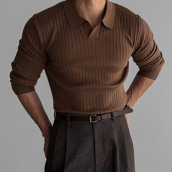 Men's Ribbed Knit Long Sleeve Polo