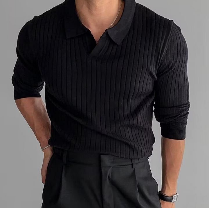 Men's Ribbed Knit Long Sleeve Polo