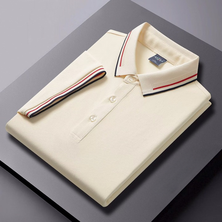 Men’s Breathable Short Sleeve Polo Shirt with Trim Collar