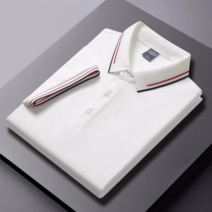 Men’s Breathable Short Sleeve Polo Shirt with Trim Collar