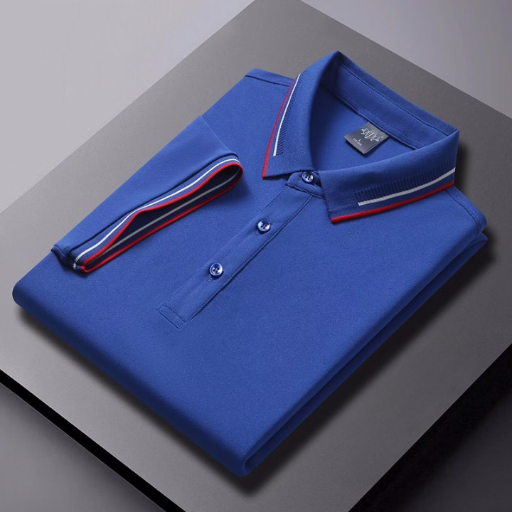 Men’s Breathable Short Sleeve Polo Shirt with Trim Collar