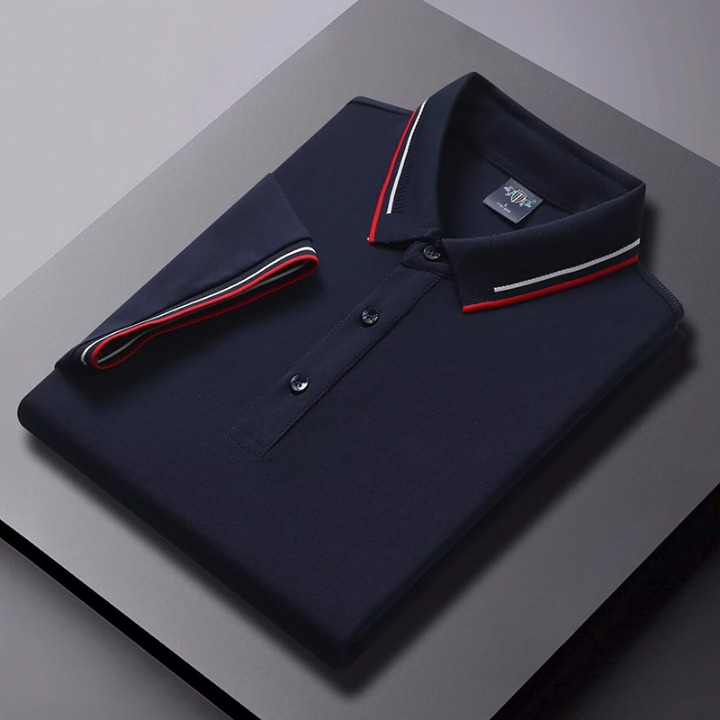 Men’s Breathable Short Sleeve Polo Shirt with Trim Collar