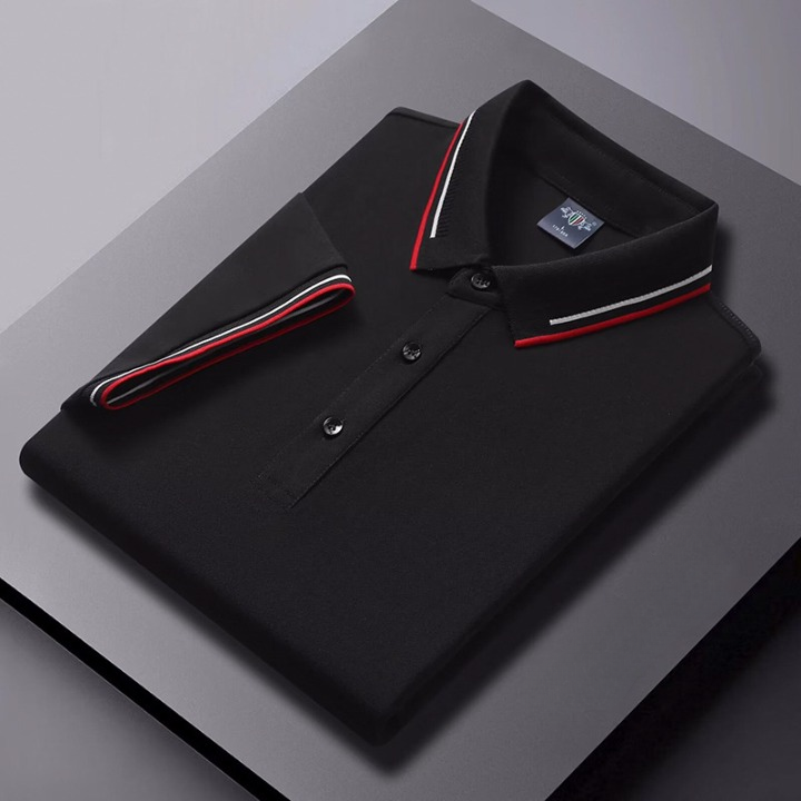 Men’s Breathable Short Sleeve Polo Shirt with Trim Collar