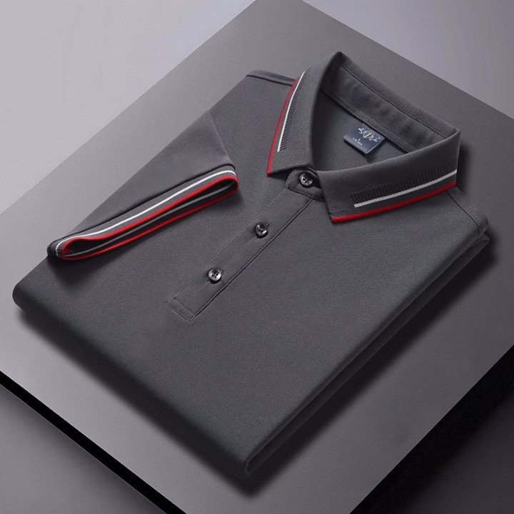 Men’s Breathable Short Sleeve Polo Shirt with Trim Collar