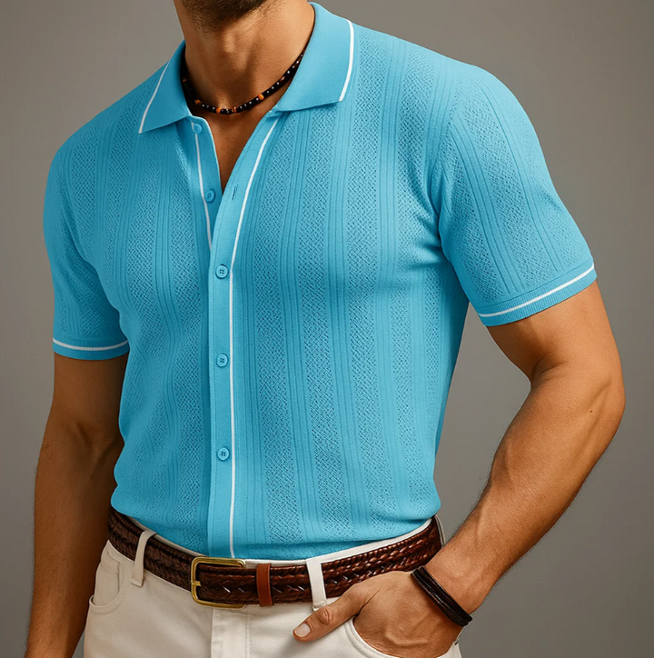 Men’s Buttoned Textured Polo Shirt