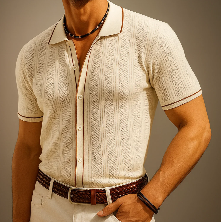 Men’s Buttoned Textured Polo Shirt
