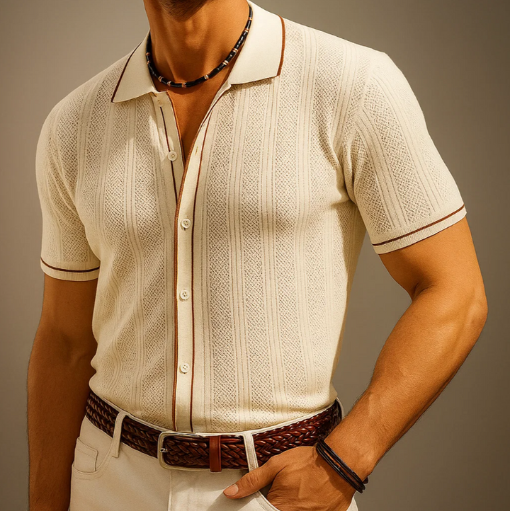 Men’s Buttoned Textured Polo Shirt