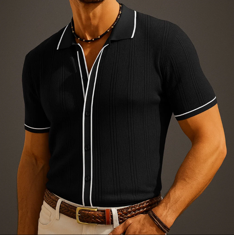 Men’s Buttoned Textured Polo Shirt