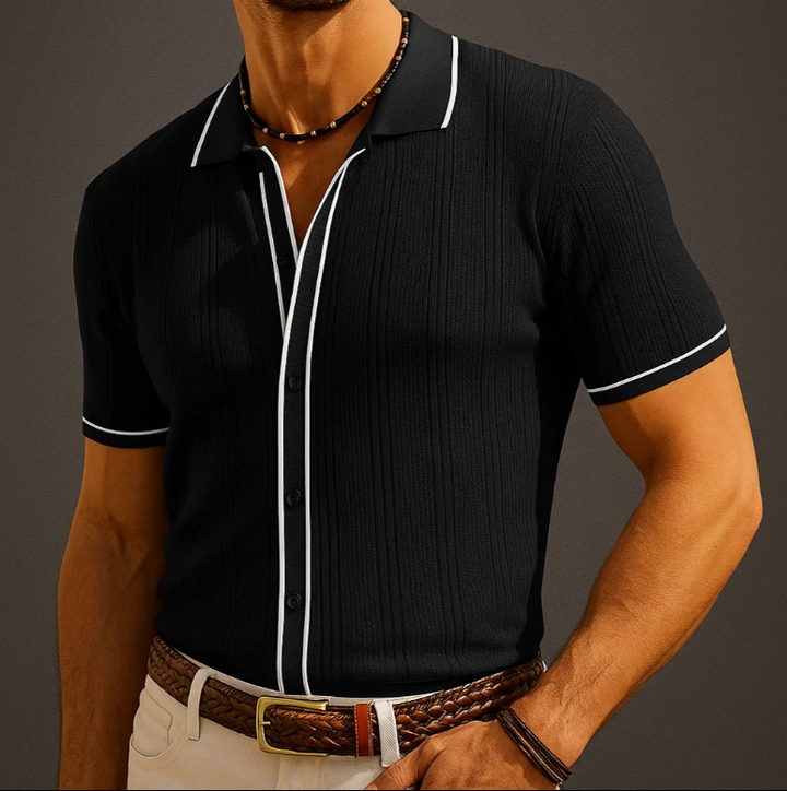 Men’s Buttoned Textured Polo Shirt