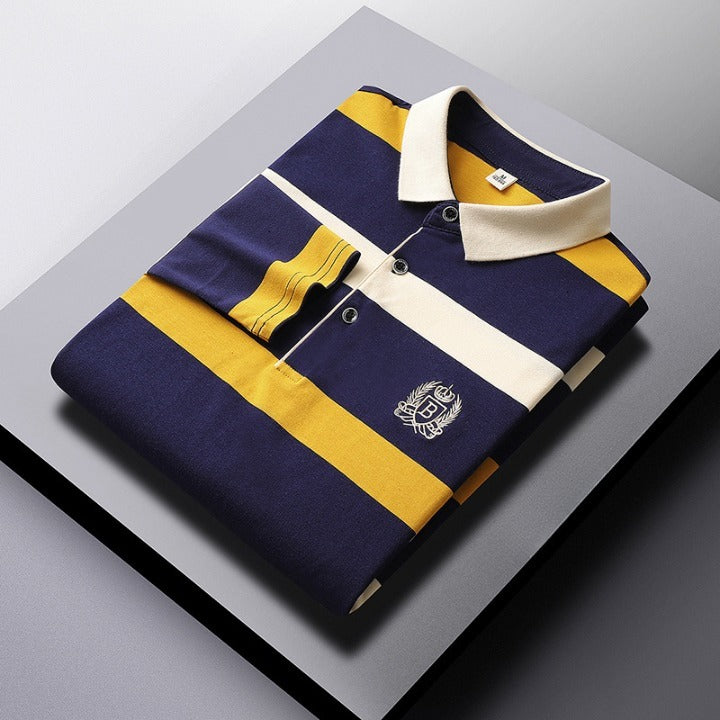 Men’s Striped Polo Cotton Shirt – Contrast Collar Design