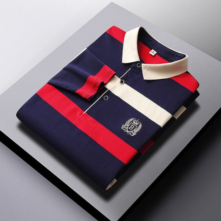 Men’s Striped Polo Cotton Shirt – Contrast Collar Design