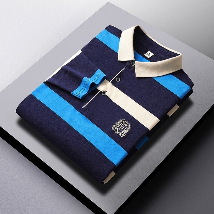 Men’s Striped Polo Cotton Shirt – Contrast Collar Design