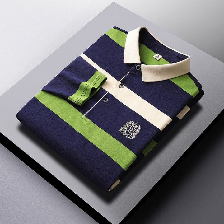 Men’s Striped Polo Cotton Shirt – Contrast Collar Design