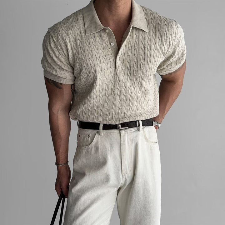 Men’s Textured Casual Dress Cable-Knit Polo Shirt