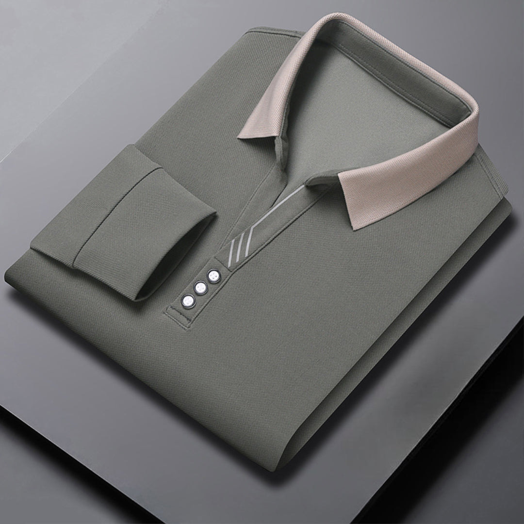 Men's Breathable Long Sleeve Polo Shirt