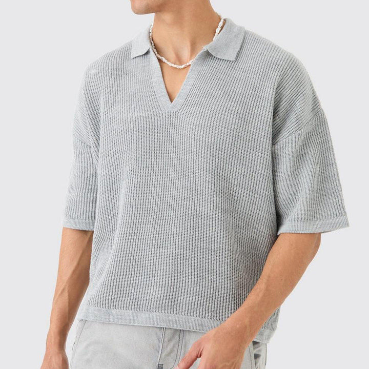 Textured Knit Short Sleeve Lightweight Breathable Polo Shirt