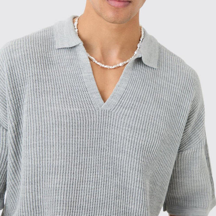 Textured Knit Short Sleeve Lightweight Breathable Polo Shirt