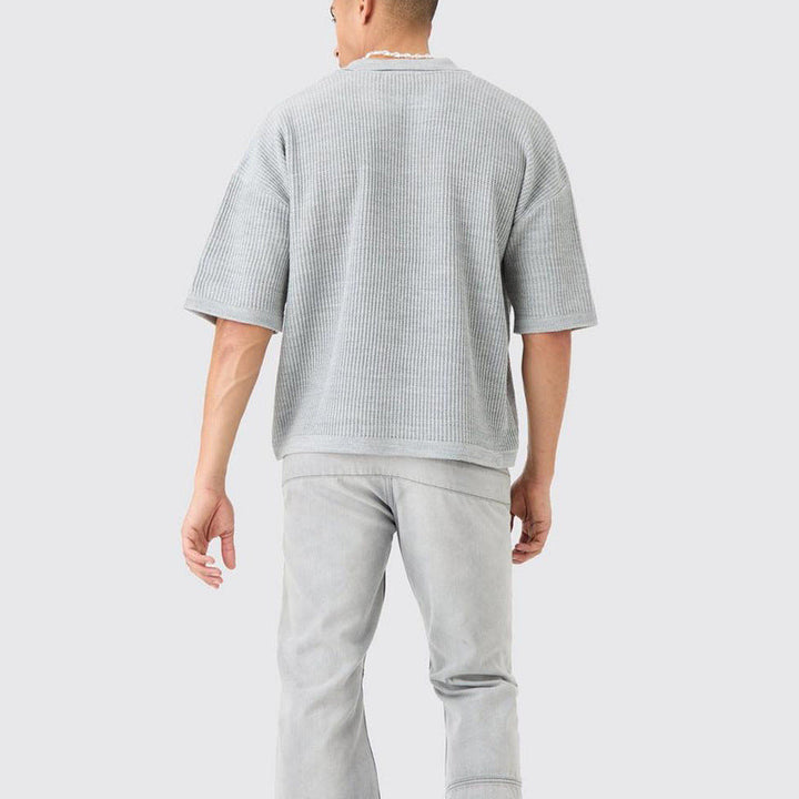 Textured Knit Short Sleeve Lightweight Breathable Polo Shirt