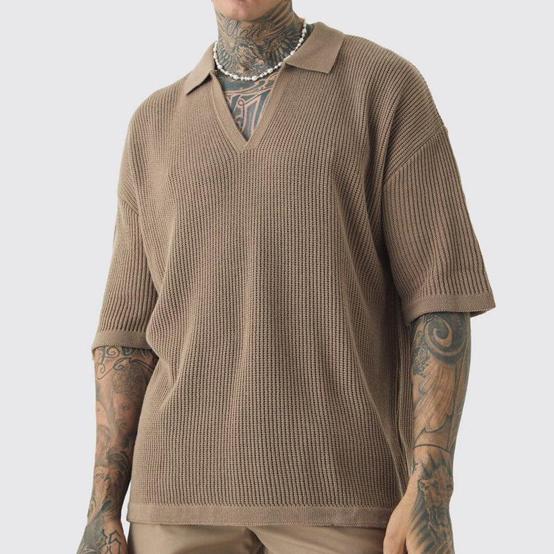 Textured Knit Short Sleeve Lightweight Breathable Polo Shirt