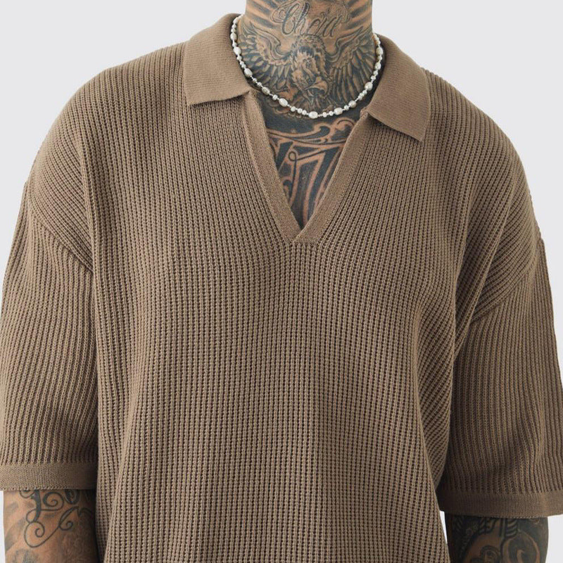 Textured Knit Short Sleeve Lightweight Breathable Polo Shirt