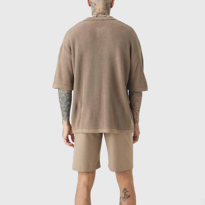 Textured Knit Short Sleeve Lightweight Breathable Polo Shirt