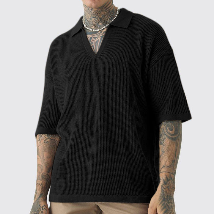 Textured Knit Short Sleeve Lightweight Breathable Polo Shirt