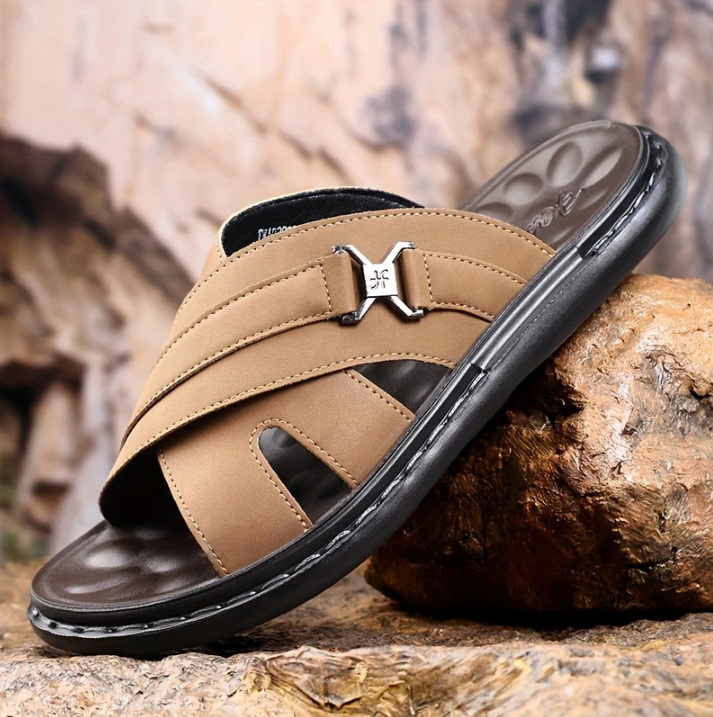 Men’s Cross-Strap Comfort Slides – Cushioned Everyday Sandal