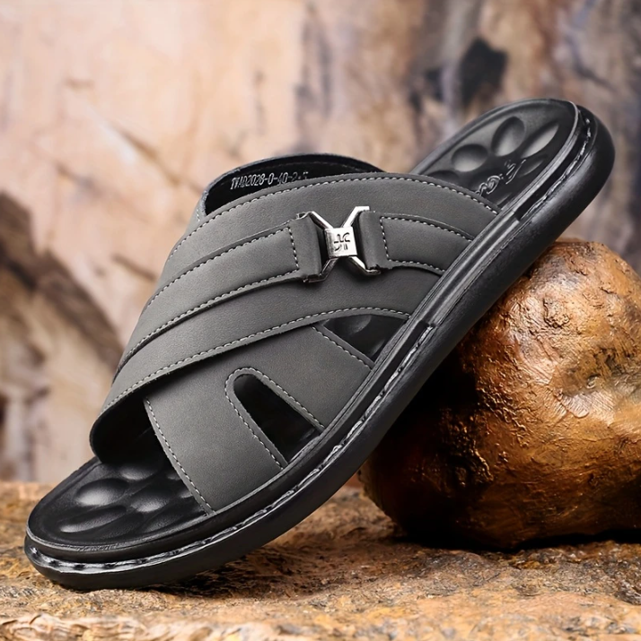 Men’s Cross-Strap Comfort Slides – Cushioned Everyday Sandal