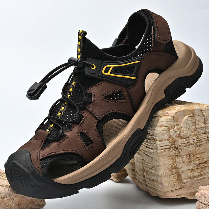 Men’s Leather Outdoor Sandals – Durable Traction Breathable Cutout