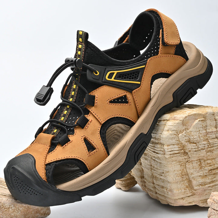 Men’s Leather Outdoor Sandals – Durable Traction Breathable Cutout