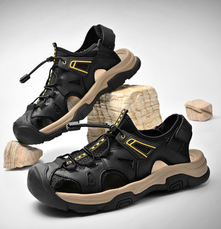 Men’s Leather Outdoor Sandals – Durable Traction Breathable Cutout
