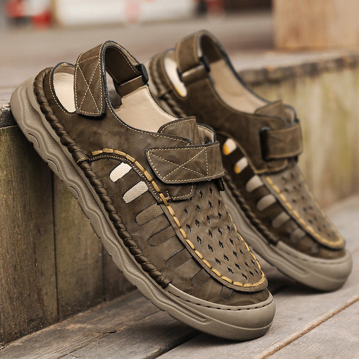 Men’s Leather Comfort Fisherman Sandals – Breathable Cut-Out Design